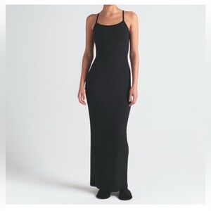 SKIMS Cotton Rib Long Tank Maxi Dress in Soot Size Large NWT